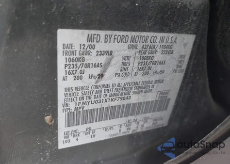 2001 Ford Escape Xlt from USA, damaged, VIN 1FMYU031X1KF79043